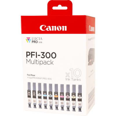 10 cartucce d'inchiostro Canon PFI-300 MBK/PBK/CO/GY/R/C/M/Y/PC/PM