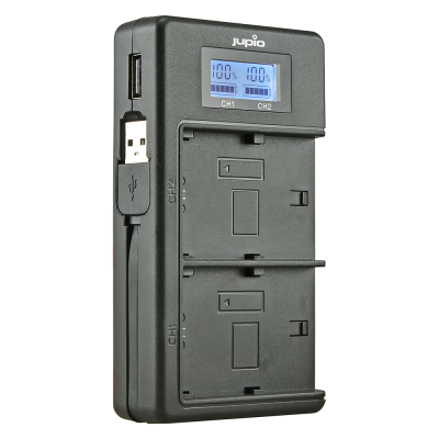 Doppio carica batterie Sony NP-FM50, NP-F550/F750/F970 con funzione powerbank