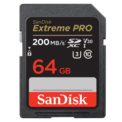 SD Extreme Pro 64GB XC (V30, U3, UHS I, C10 - 200MB/s lettura, 90MB/s scrittura)
