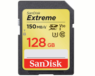 SD Extreme 128GB XC (V30, U3, UHS I, C10 - 150MB/s lettura, 60MB/s scrittura)
